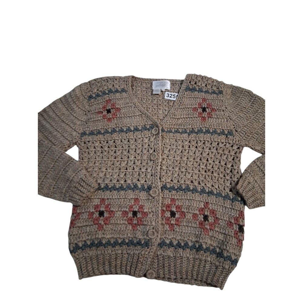 Y2k VTG Lord‎ & Taylor Wool Women size L Grandpa Fisherman Grannycore Cardigan - Picture 6 of 13